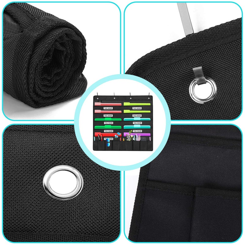 Sinzip Heavy Duty 10 Pocket Door Hanging File Organizer with Name Tag Holders, Black Wall Storage Pocket Charts with 4 Hangers, Great for Classroom, School, Home or Office Use (10 Nametag Pocket) - Image 2